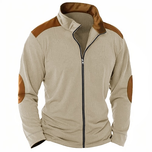 Homme T-shirt Veste Tee-shirt Tricot Gaufre Chemise à Manches Longues manche longue Col montant Printemps Automne Bloc de Couleur Mode Designer Basique Zip Up Patchwork Vacances Rue Sortir Blanche