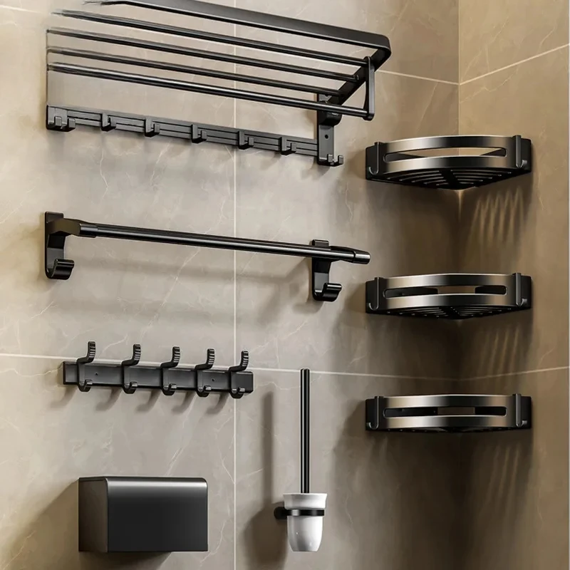 Métals porte-serviettes de salle de bain support sans poinçonnage toilette pendentif espace aluminium salle de bain porte-serviettes, porte-serviettes salle de bain