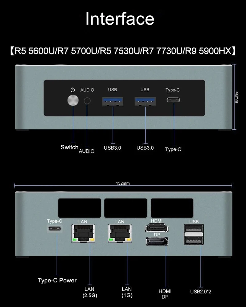 Mini PC AMD Ryzen 9 5900HX 7 5800U 5600U WIFI6, 2x3200MHz DDR4, 2 x M.2 NVMe SSD 2.5G LAN, ordinateur de bureau de jeu, écran HD 3x4K
