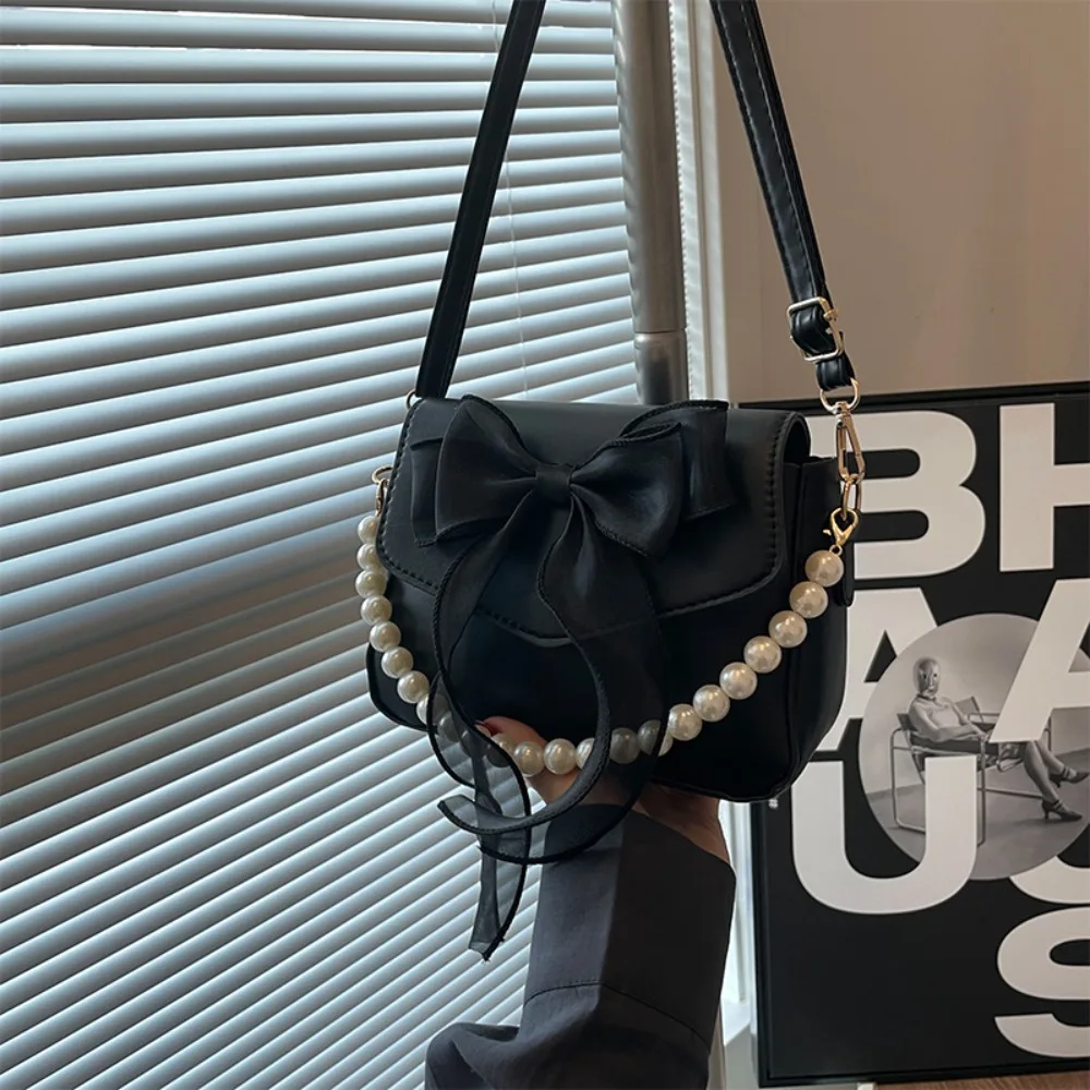 JOBag en cuir PU avec nœud papillon pour femme, sac à poignée supérieure, sac à ati elles en toile, grand sac initié, document solide, perle, mode