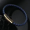MKENDN – Bracelet en titane et acier pour hommes, Style Simple, corde tressée en cuir bleu noir, bijoux à boutons en acier inoxydable de haute qualité
