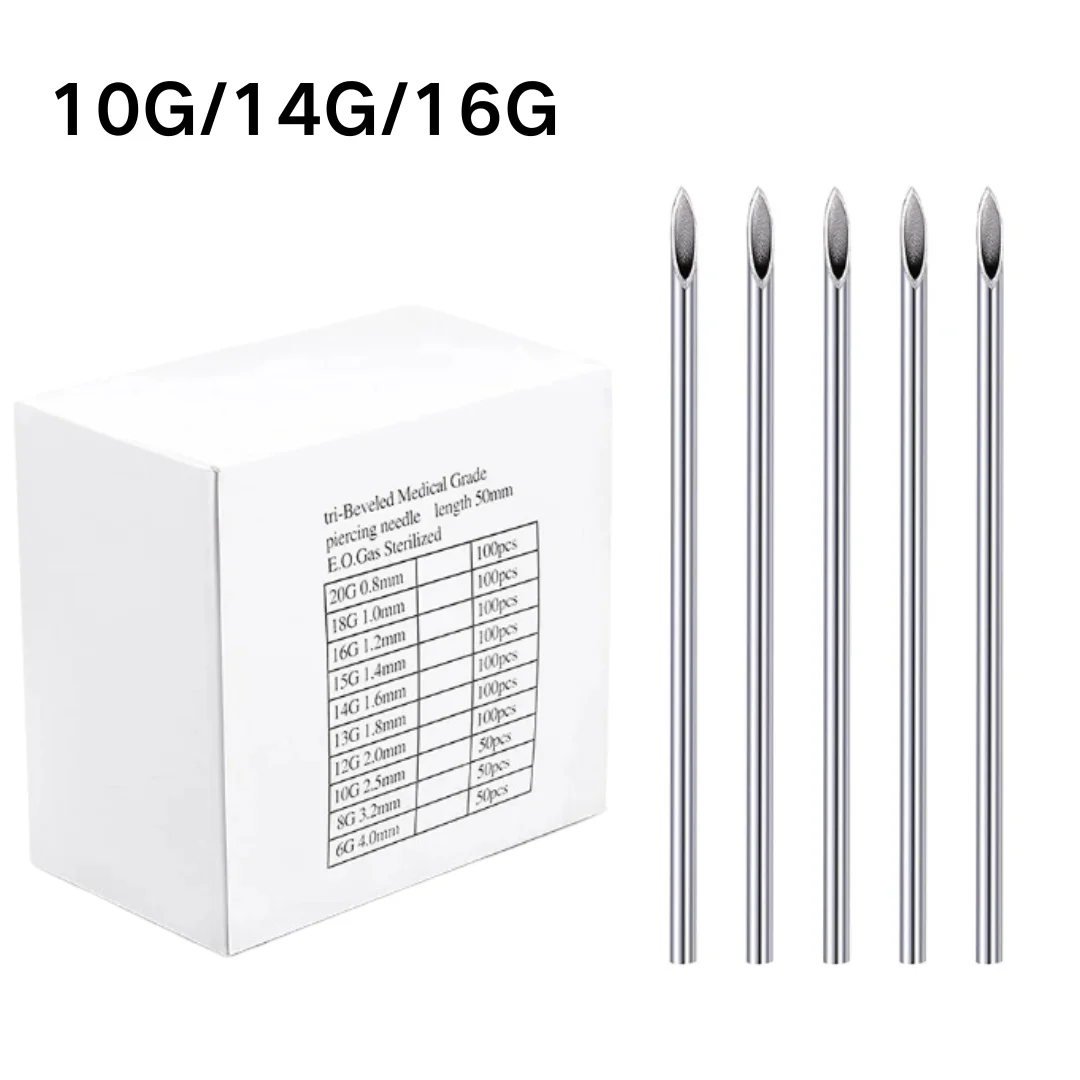 100PCS Körper Punktion Piercing Nadel 10G 14G 16G Chirurgenstahl Sterile Ohr Nase Nabel Nippel lippen Piercing Werkzeug Tattoo Nadel Image