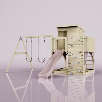Polarplay - OutdoorToys Spielturm Björn aus Holz in Rosa mit Kinderschaukel Image