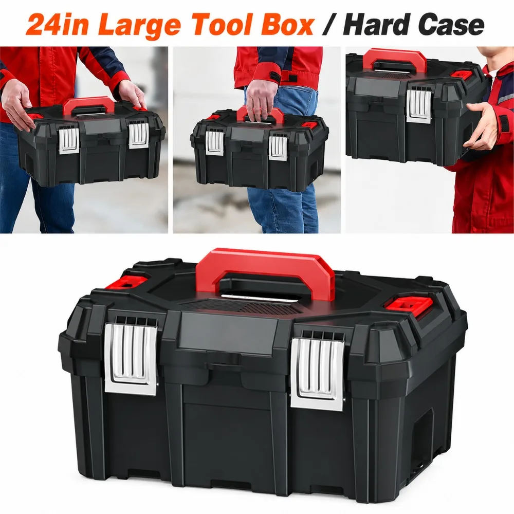 Grande boîte à outils, boîte à outils pour quincaillerie, grande capacité, coffre de rangement pour outils électriques avec plateau amovible, organisateur d'outils en plastique portable.