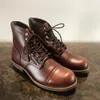 Neue Mode Vintage Stiefeletten Goodyear Rahmengenäht Motorrad Stiefel Runde Kappe Top Qualität Flügel Echt Leder Rindsleder Rot Männer Schuhe