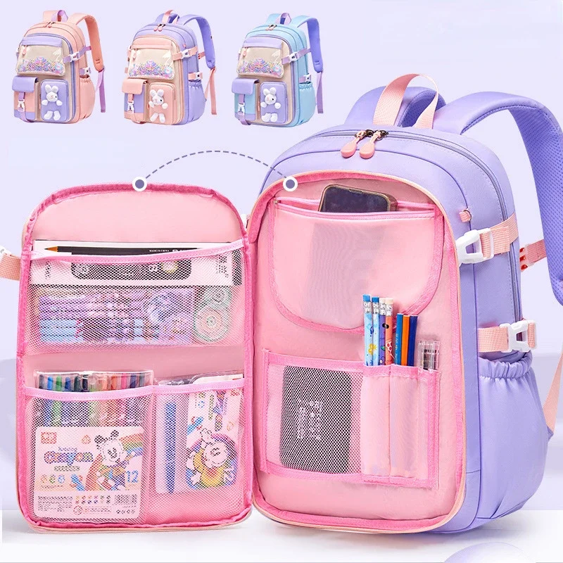 Cartable d'école primaire pour filles, sac à dos d'étudiant mignon, grande capacité, étanche, ouverture latérale, sacs d'école pour enfants, sac de livre