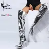 Heels Lange Stiefel Frauen Herbst Winter Over-the-Knie exy Silber Spiegel Oberschenkel Hohe Stiefel T Zeigen Spitze Zehen Casual Club Party Schuhe