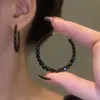 Licht Luxus C-Form Schwarz Kristall Creolen Mode Großen Kreis Geometrische Ohrringe Frauen Elegante