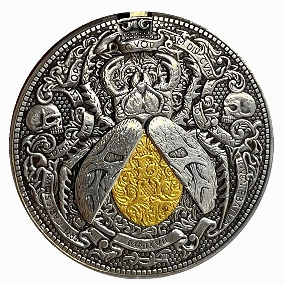Handgemachte bewegliche Mechanismus Hobo Nickel Münze "Gold Skarabäus Ägypten Vintage" römische Beute Kunst Sammler kreative Geschenk Image