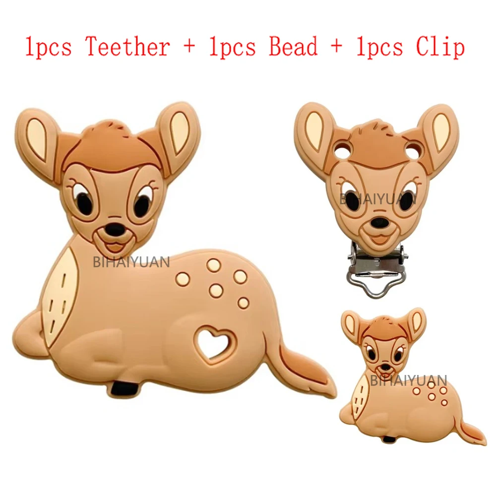 3 pièces un ensemble Disney bambi Silicone anneau de dentition clip perles focales bricolage sucette chaîne Clips perles stylo jouet bijoux accessoires