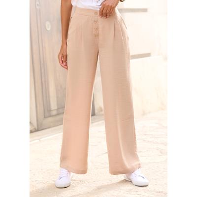 Palazzohose LASCANA, Damen, Gr. 42, N-Gr, braun (camelfarben), Stoff, Obermaterial: 100% Polyester, unifarben, modisch, figurumspielend lang, Hosen, mit Zierknöpfen und bequemen Bund, leichte Stoffhose mit Taschen, Topseller Image