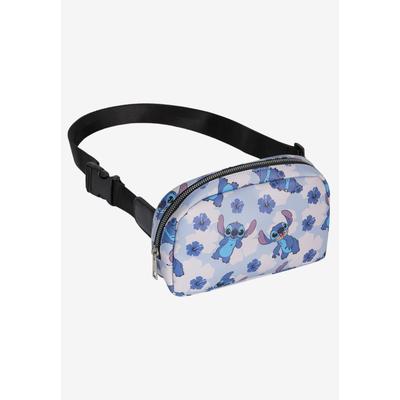 Women's Disney Stitch Belt Bag Belt Bag Crossbody Zippered Floral All-Over Print Blue Faux Leather by Woman Within in Blue