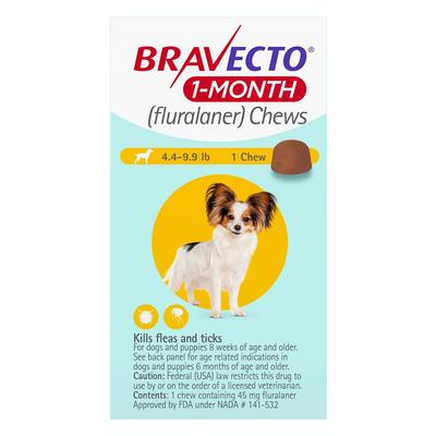 Bravecto 1-Month Chew For Toy Dogs 4.4 To 9.9lbs (Yellow) 1 Chews