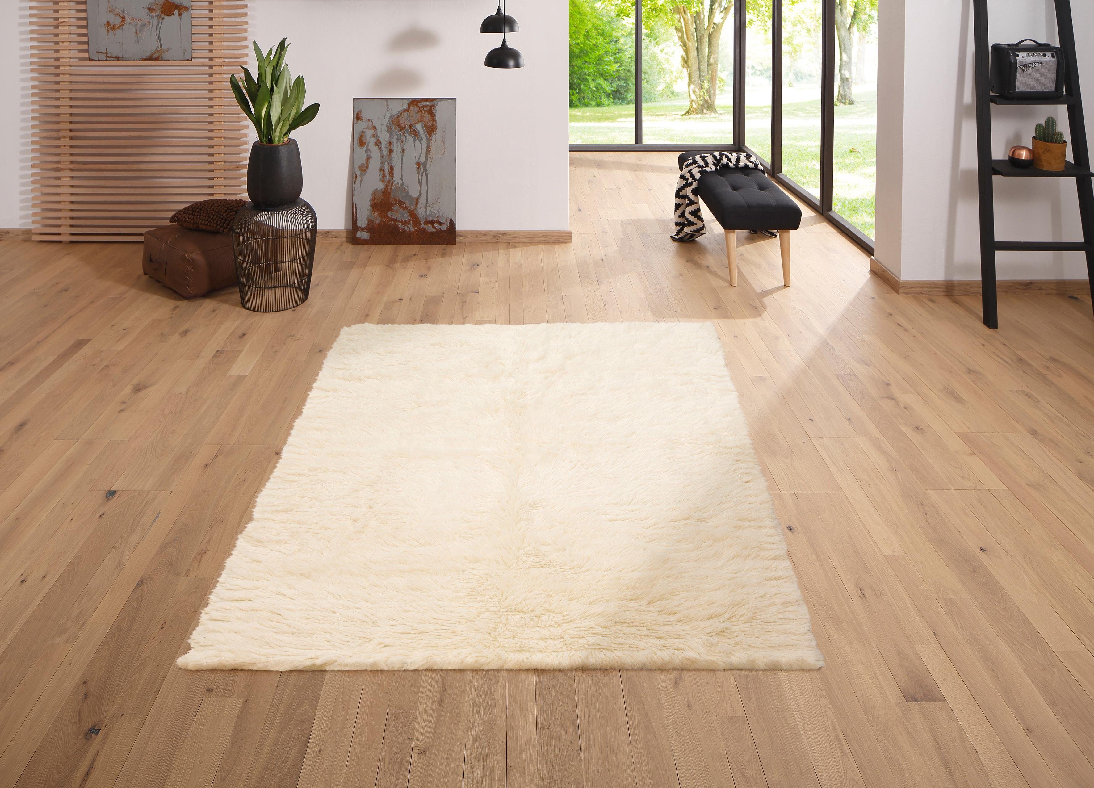 Wollteppich MY HOME "Elif" Gr. 6, beige (natur), B:190cm H:40mm L:290cm, Wolle, Teppiche, Uni-Farben, reine Wolle, original griechischer Flokati, handgewebt Image