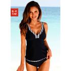 Bügel-Tankini LASCANA, Damen, Gr. 42, Cup B, schwarz-weiß (schwarz, weiß), Polyamid, kontrastfarbene Details, unifarben, Bikini-Sets, mit Karo-Kontrastdetails an Hose und Top