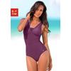 Badeanzug LASCANA, Damen, Gr. 48, Cup C, lila (aubergine), Polyamid, unifarben, Badeanzüge, mit Raffung am Ausschnitt und Shaping-Effekt