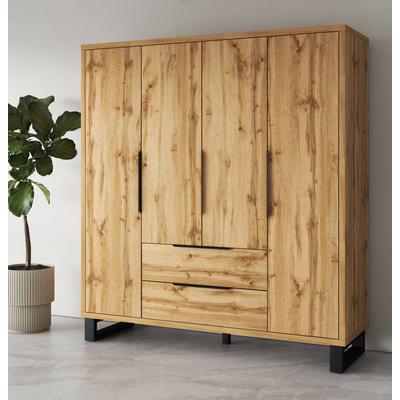 Drehtürenschrank HOME AFFAIRE "Bronne,Breite 191 cm, Wäscheschrank inclusive Innenausstattung", braun (wotan eiche), B:191cm H:210cm T:60cm, ABS-Kunststoff, FSC-zertifizierter Holzwerkstoff, Dekorfolie, Metall, Schränke, Kleiderschrank, 2... Image