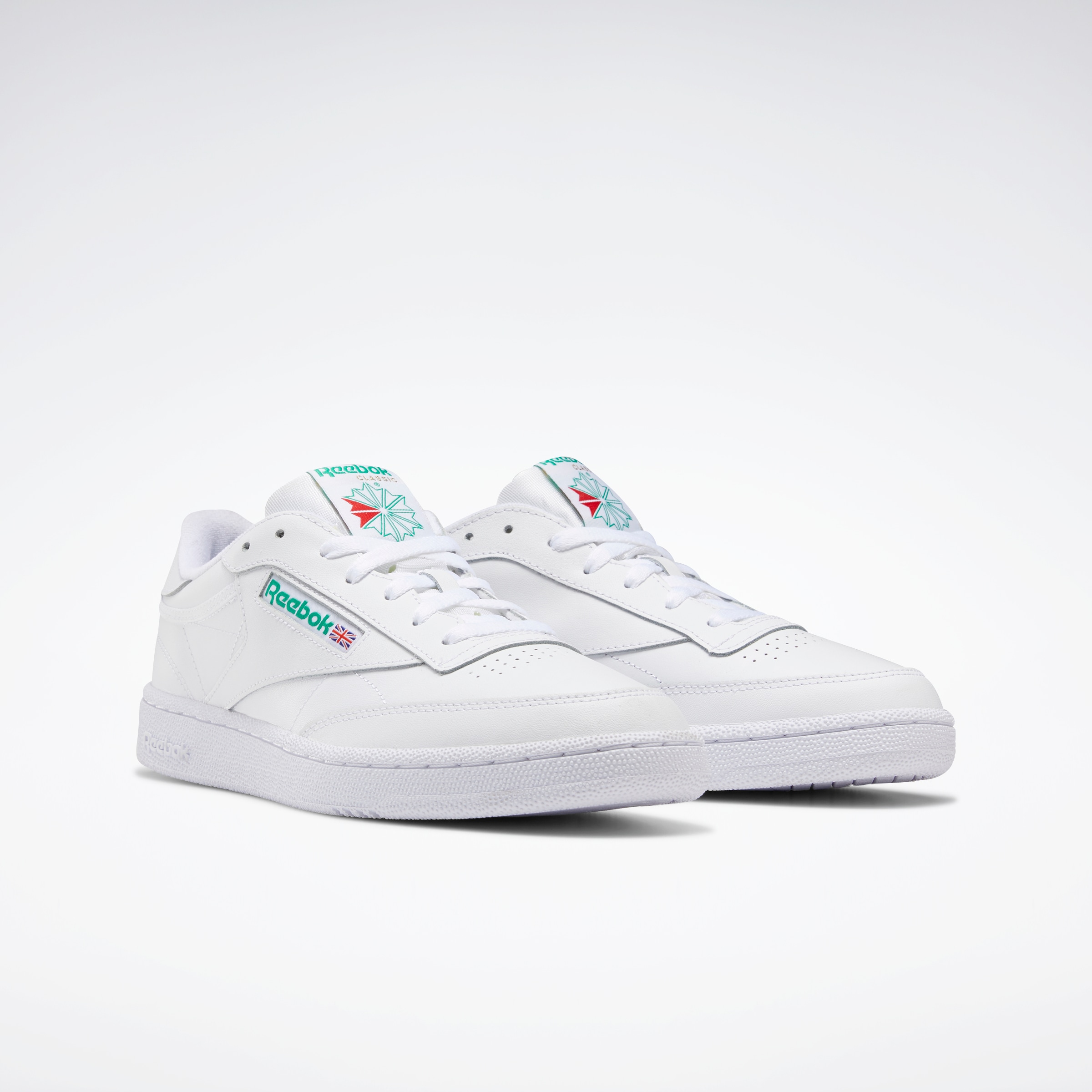 Sneaker REEBOK CLASSIC "CLUB C 85", Herren, Gr. 42, grün (weiß, grün), Leder, Synthetik, Schuhe Damenschuh Skaterschuh Herrenschuh Sneaker low Sneaker Retrosneaker