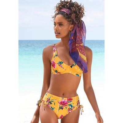 Bügel-Bikini-Top SUNSEEKER "Modern", Damen, Gr. 36, Cup D, gelb (gelb, bedruckt), Polyamid, bedruckt, floral, Bikini-Oberteile, in kompakterer Form Image
