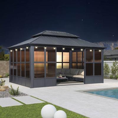PURPLE LEAF Double Top Outdoor Sunroom Screen House Patio Hardtop Gazebo