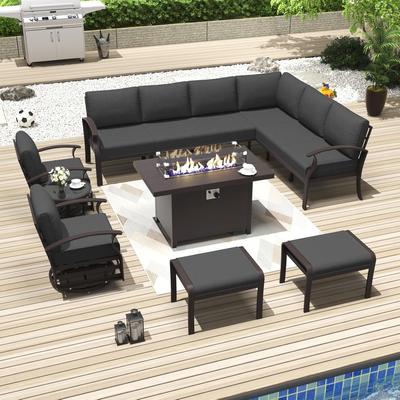 Aluminum Corner Sofa Set, Patio Outdoor Combination Sofa Set with Armrests and Foot Rests