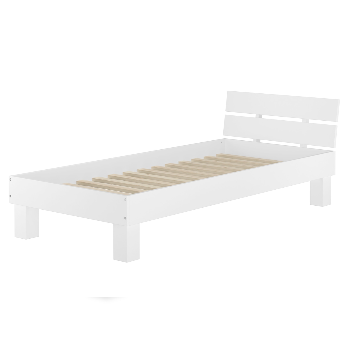 Erst-Holz Einzelbett Buche massiv 90x200 Bett mit Rollrost Holzbett waschweiß 60.86-09 W Image