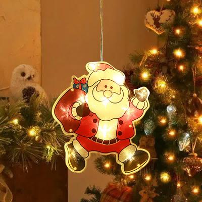 Christmas Window Lights Decoration Suction Cup Lamp Santa Claus Moose Bell Christmas Tree Snowman Modelling Lamp AAA Battery Box