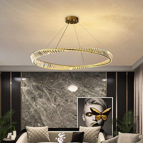 LED-Pendelleuchten Kreis rundes Design 60/80 cm Unterputz 1-Licht-Ring dimmbar Aluminium lackierte Oberflächen luxuriöser moderner Stil Esszimmer Schlafzimmer Pendelleuchten Image