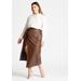 Plus Size Women's Wrap Front Faux Leather Midi Skirt by ELOQUII in Chocolate Fondant (Size 26)