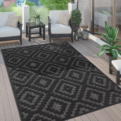 Teppich PACO HOME "Livorno 672", grau (anthrazit), B:240cm H:14mm L:340cm, Polypropylen, Teppiche, Uni-Farben, Scandi, Rauten Muster, Hoch-Tief Effekt, Outdoor geeignet Image