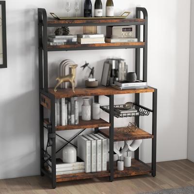 Bakers Rack with Power Outlet, 6-Tier Microwave Stand, Steel Frame