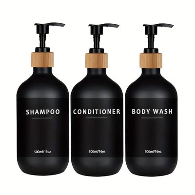 TEMU 500ml/16oz Refillable Pump Dispenser Set: Shampoo, Conditioner, Body Wash - No Fragrance, Plastic Image