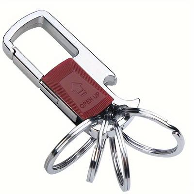 TEMU Metal Car Keychain For Men, Equipped With 4 Detachable Key Rings, Bottle Opener Keychain Image
