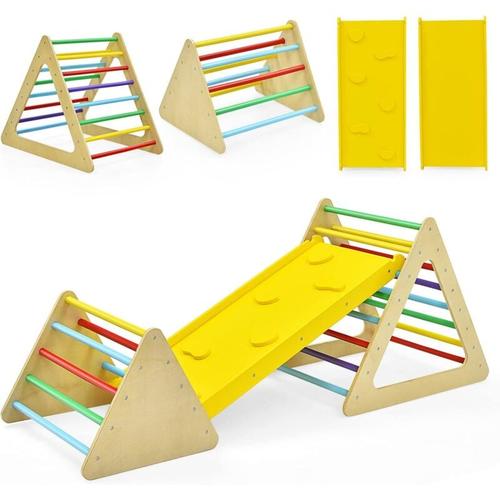 3 en 1 Toboggan d'escalade Montessori pour Enfants, 2 Triangle d'Escalade avec Toboggan pour Enfant