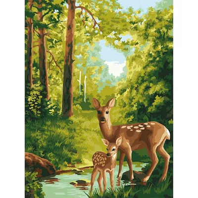 Malen nach Zahlen Rehe im Wald, 30 x 40 cm Image