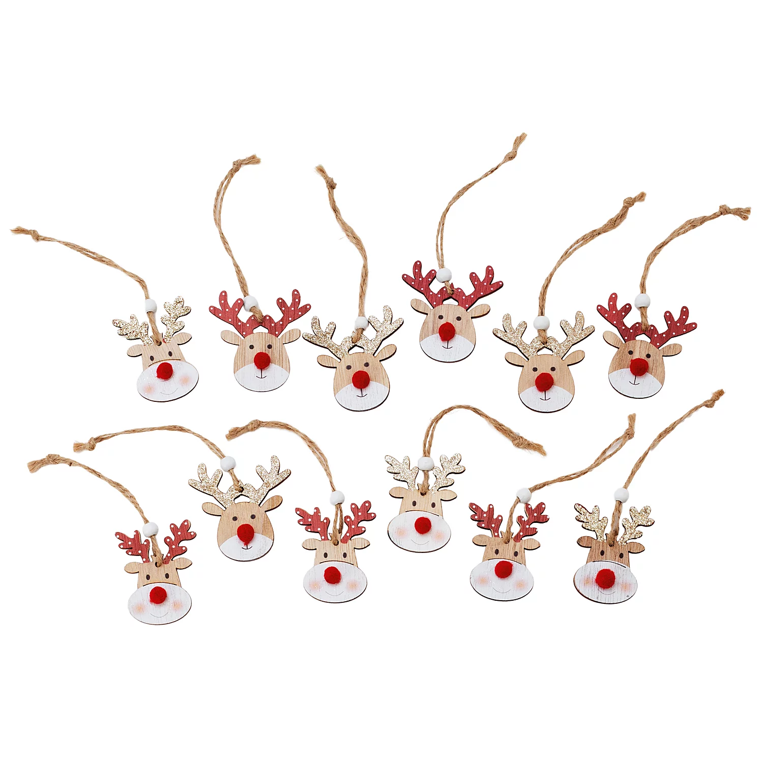 Suspensions en bois "renne", 5 cm, 12 rennes