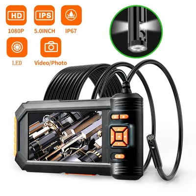 HD Industrial Endoscope Camera 8mm Lens Waterproof Drain Pipe Snake Triple Camera 1080P 5 inch Automobile Endoscope With holder
