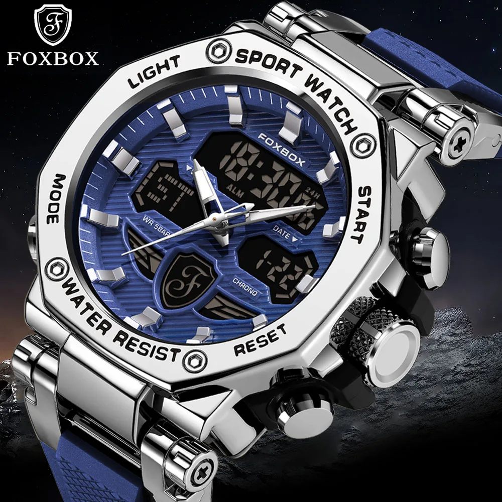 Lige neue uhren für männer 50m wasserdichte uhr alarm reloj hombre lcd dual display armbanduhr quarz militär sport herren uhr Image