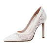 Größe 31 bis 44 weiße Spitze Hochzeits schuhe High Heels dünne Ferse große Frauen Braut Schuhe Pumps