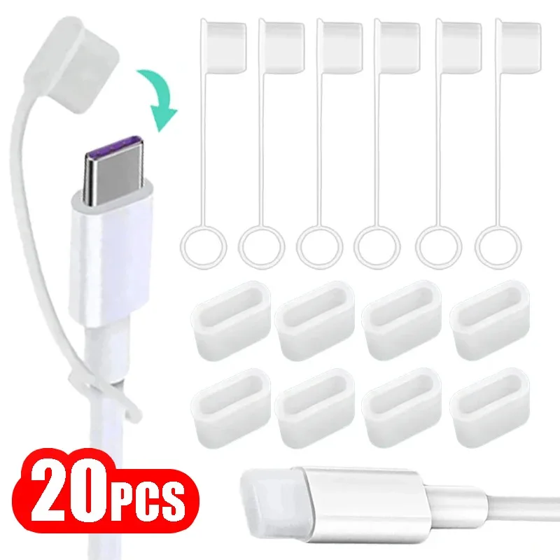 1-20Pcs Typ C Port Transparent Staub Stecker Mit Seil Anti-Verloren Staubdicht Schutz Kappe Silikon staub Stecker Abdeckung Universal Typ-C Image