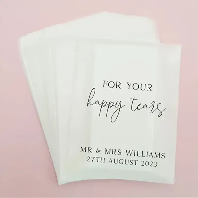 Happy Tears Wedding Tissues Packets 100% Biodegradable Glassine - Empty Wedding Tissue Bag