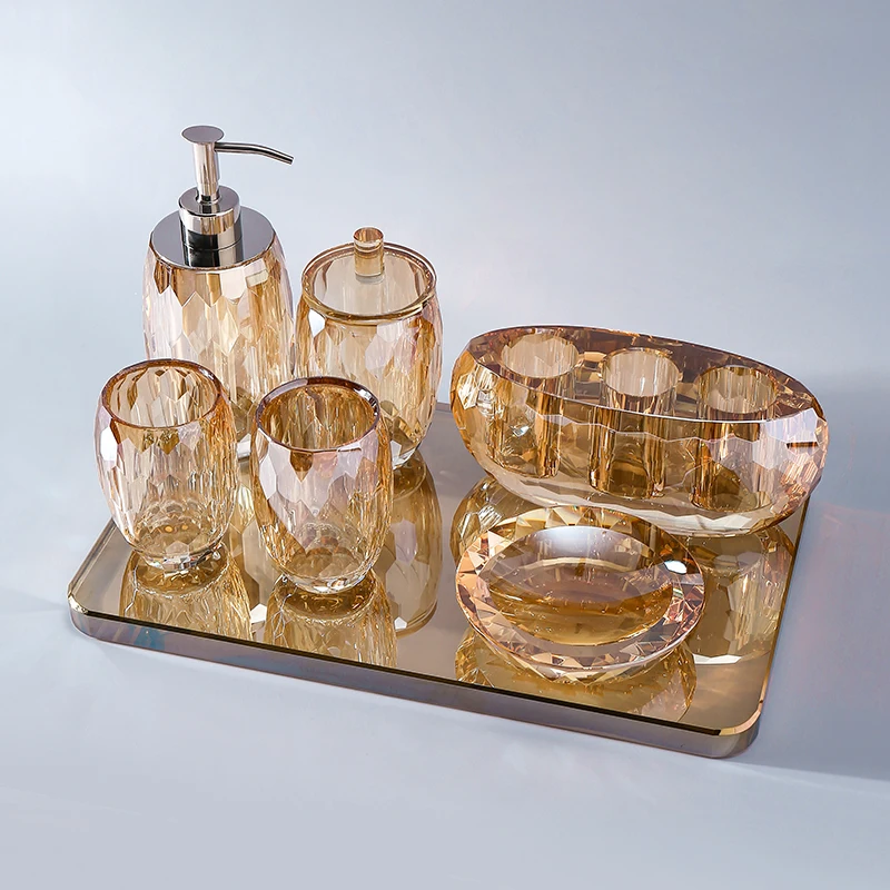 Ensemble de salle de bain en cristal, toilettes de luxe, bouteille de désinfectant pour les mains, tasse de bain de bouche, porte-savon, plateau de rangement, accessoires de salle de bains, nouveau