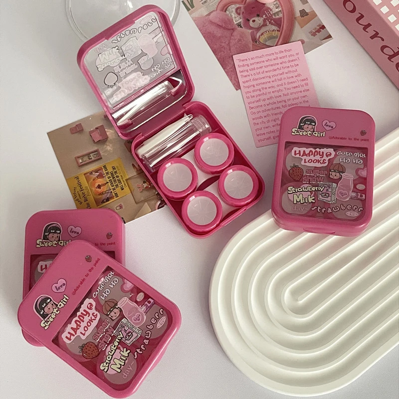 Mini étui à lentilles de Contact 8.1x6x2.2cm, Kit mignon pour filles, boîte à lentilles de Contact Portable de voyage, conteneur de stockage de lentilles de Contact