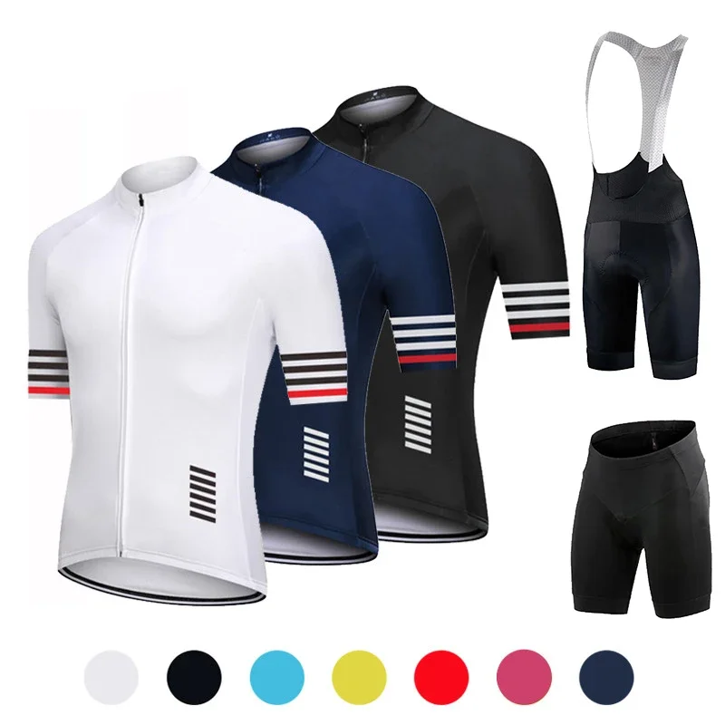 Ensemble de maillot de cyclisme à manches courtes pour homme, vêtements de sport VTT, anti-UV, séchage rapide, blanc, bleu, noir, été