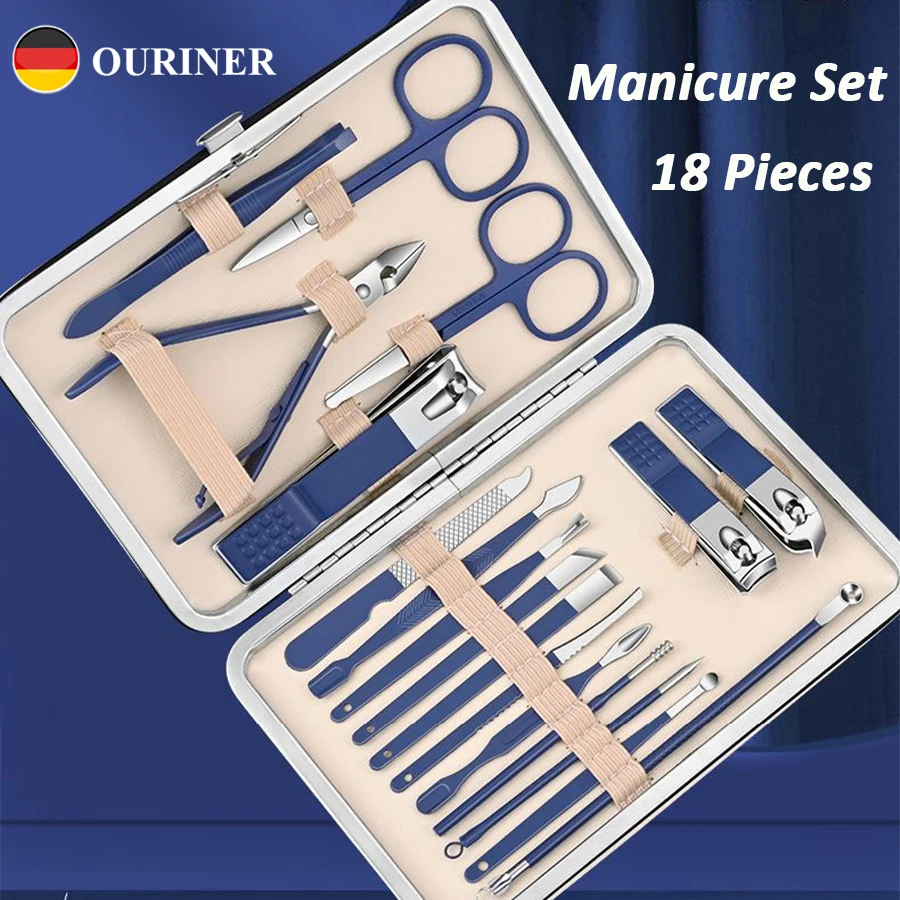 Professionelles Maniküre-Set, 7–18 Stück, Nagelknipser-Set aus Edelstahl, dicker und harter Nagelschneider für Damen und Herren, tragbares Set Image