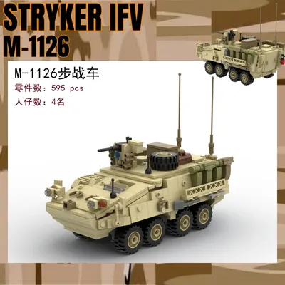Moc ww2 Militär Stryker Infanterie Kampf fahrzeug m1126 gepanzerte Kampf Baustein Montage Modell Image