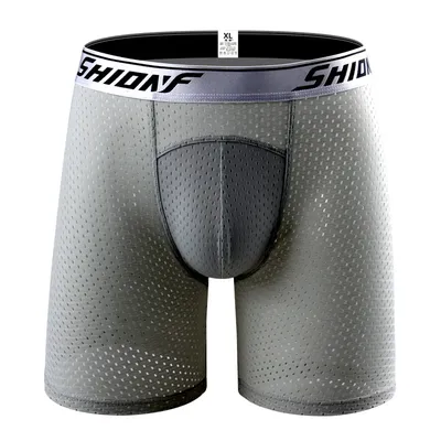 Nahtlose Männer Boxershorts Mesh Atmungsaktive Sport Cool Ice Silk Lange Bein Big Cock Pouch Unterwäsche Laufhose Boxershorts Image