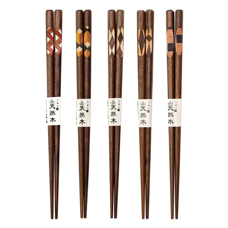 5 Pairs Nussbaum Holz Stäbchen Japanischen Sushi Sticks Einzigartige Patchwork Chinesische Koreanische Lebensmittel Essstäbchen Set Holz Besteck Geschirr Image