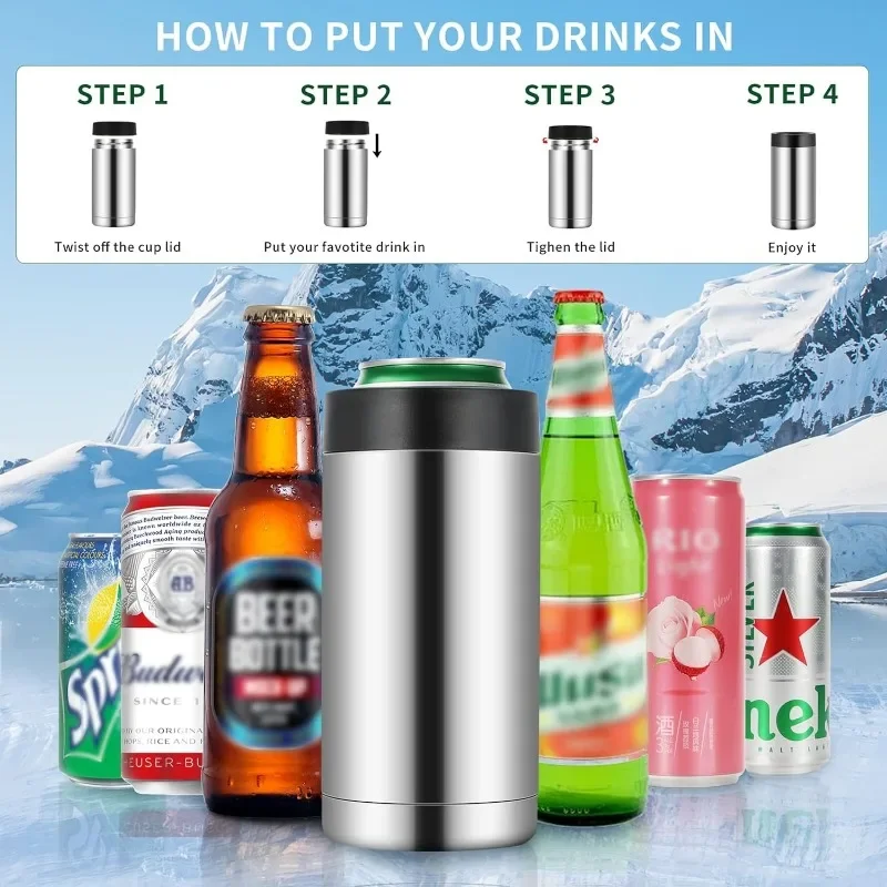 Halter doppelwandiger vakuum isolierter Bierflaschen kühler Edelstahl Bierflasche Kühldose für schlankes Bierbar zubehör Image