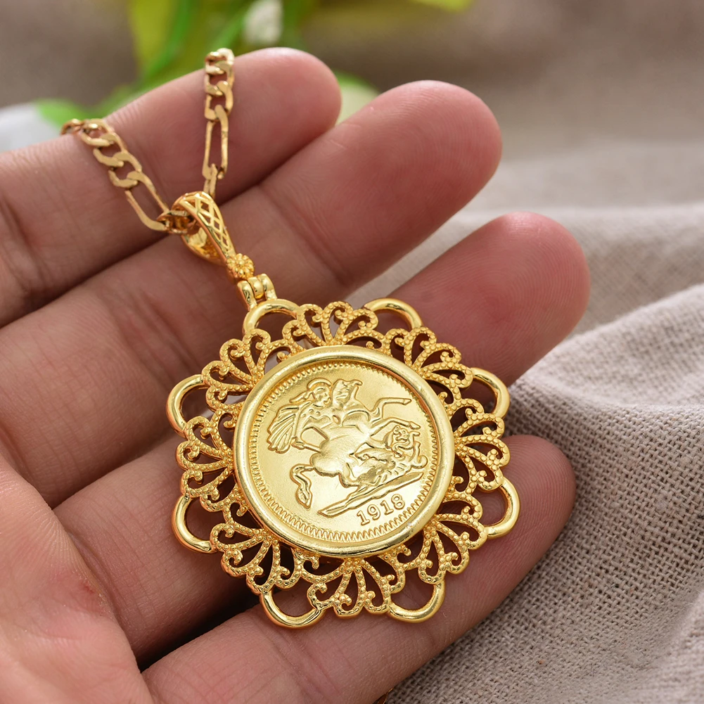 Große Dubai Frankreich Napoleon 1918 Anhänger Gold Farbe Halskette für Männer Frauen Gold Farbe Kette Halskette Schmuck